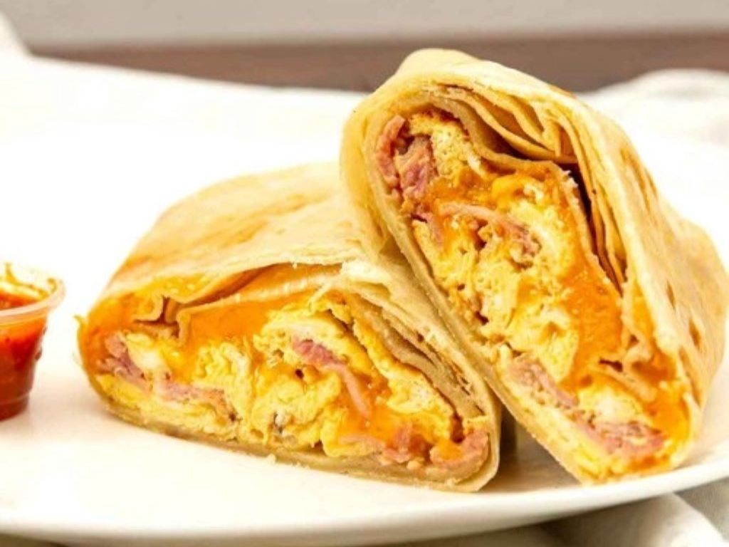 Ham, Eggs, Papas, Cheese Burrito.