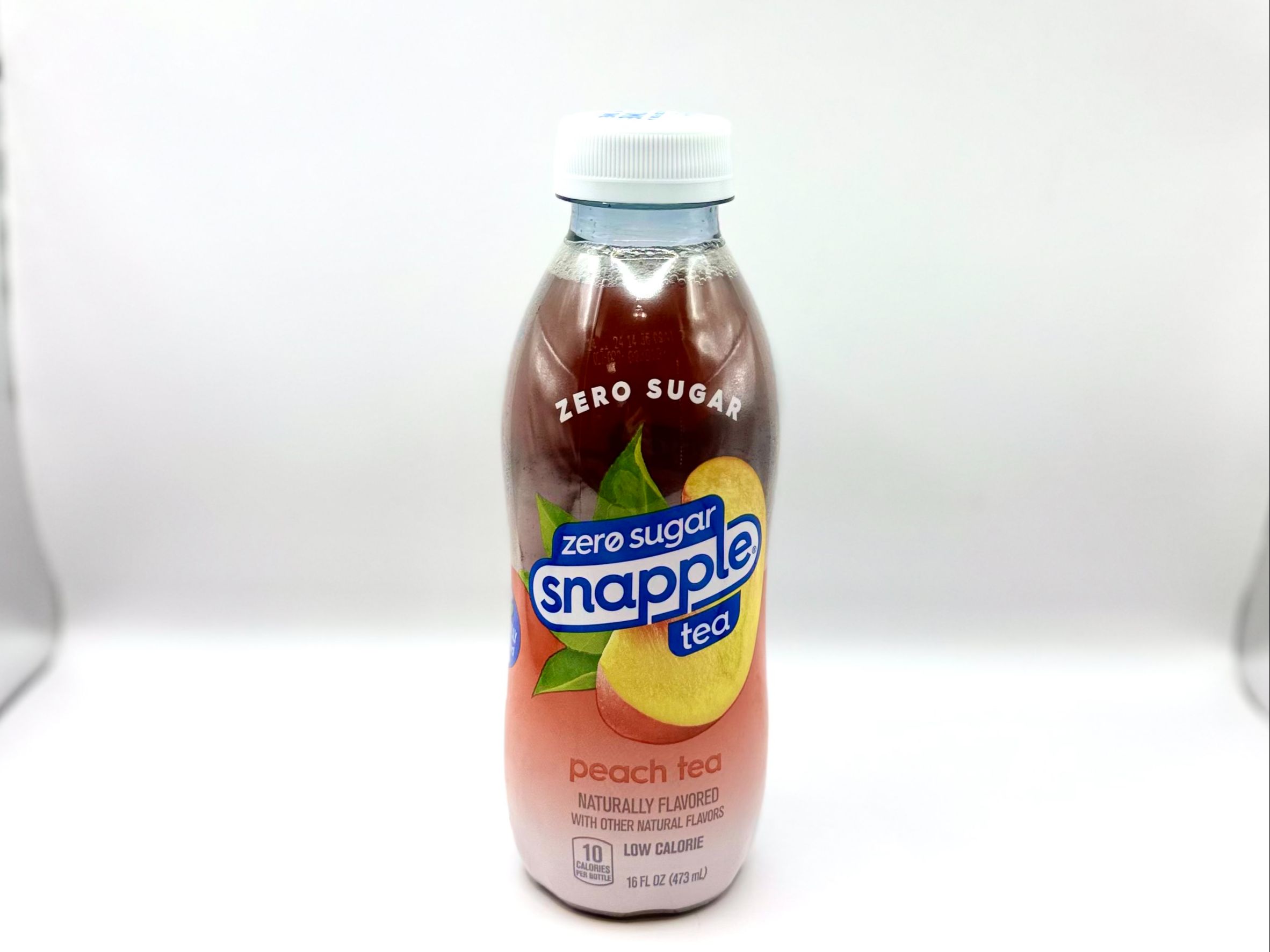 Snapple Tea Peach 16oz Zero Sugar.