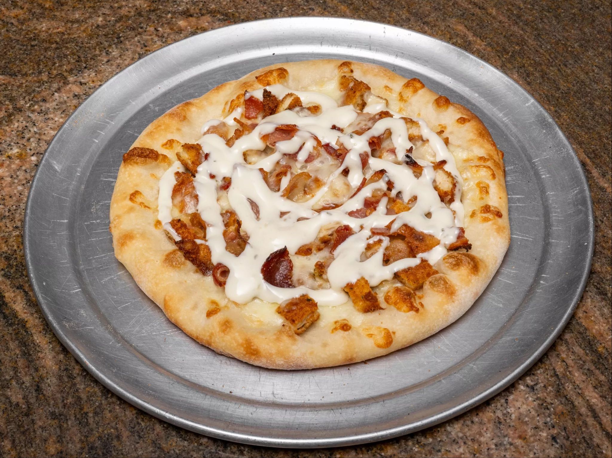 Chicken Cutlet Bacon Ranch Pizza.