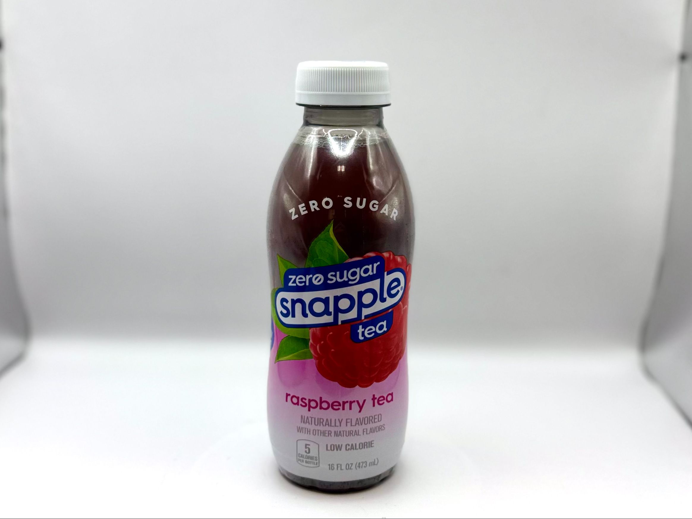Snapple Tea Raspberry 16oz Zero Sugar.