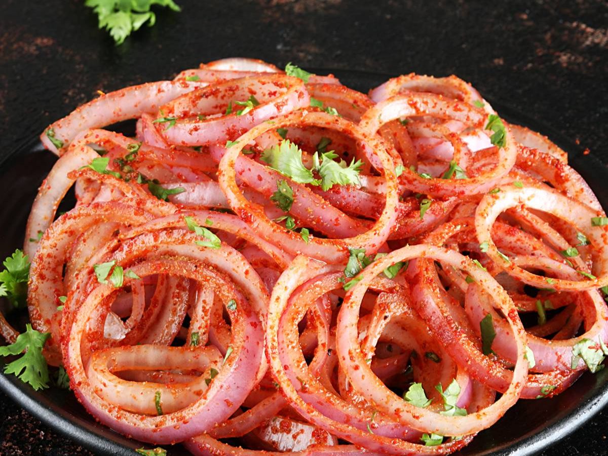 Red Onion Rings And Chillies.