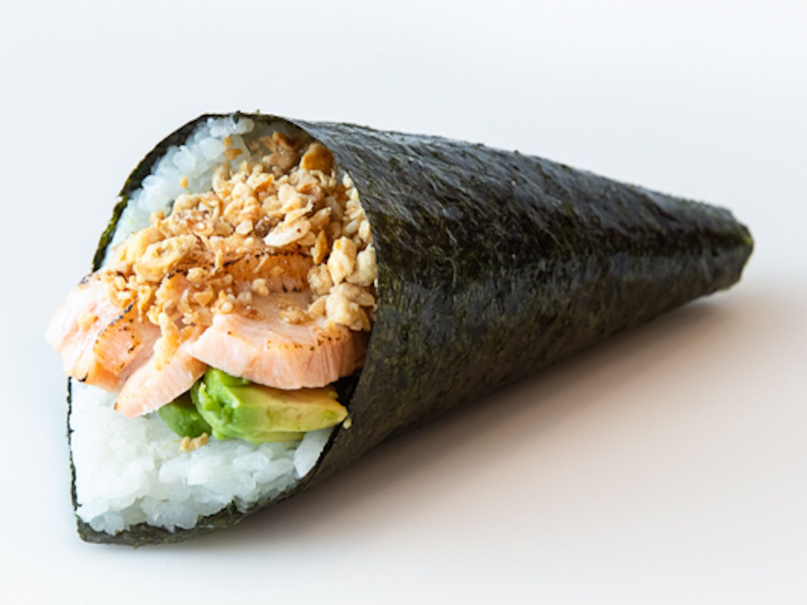Seared Garlic Salmon Hand Roll.