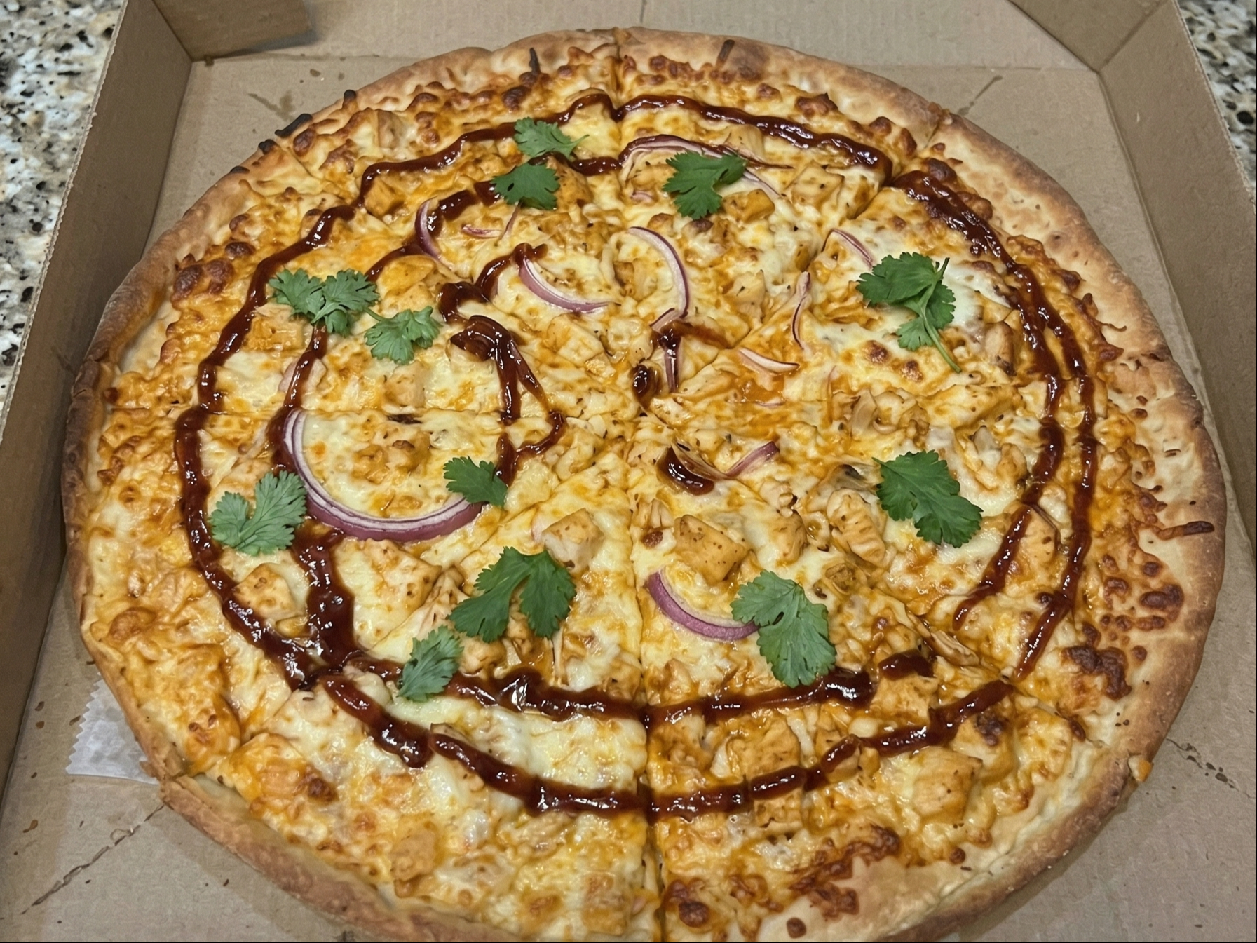 BBQ Chicken and Bacon Pizza.
