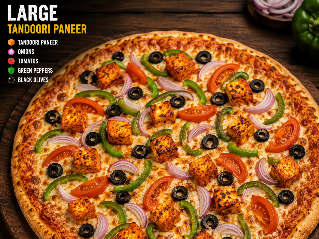 12" Tandoori Paneer or Tandoori Chicken Pizza.