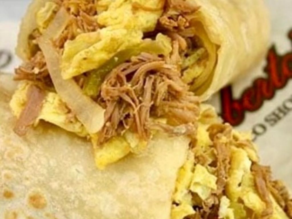 Bacon, Eggs, Papas, Cheese Burrito