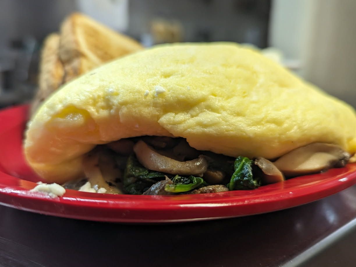 Spinach Mush Feta Omelette.
