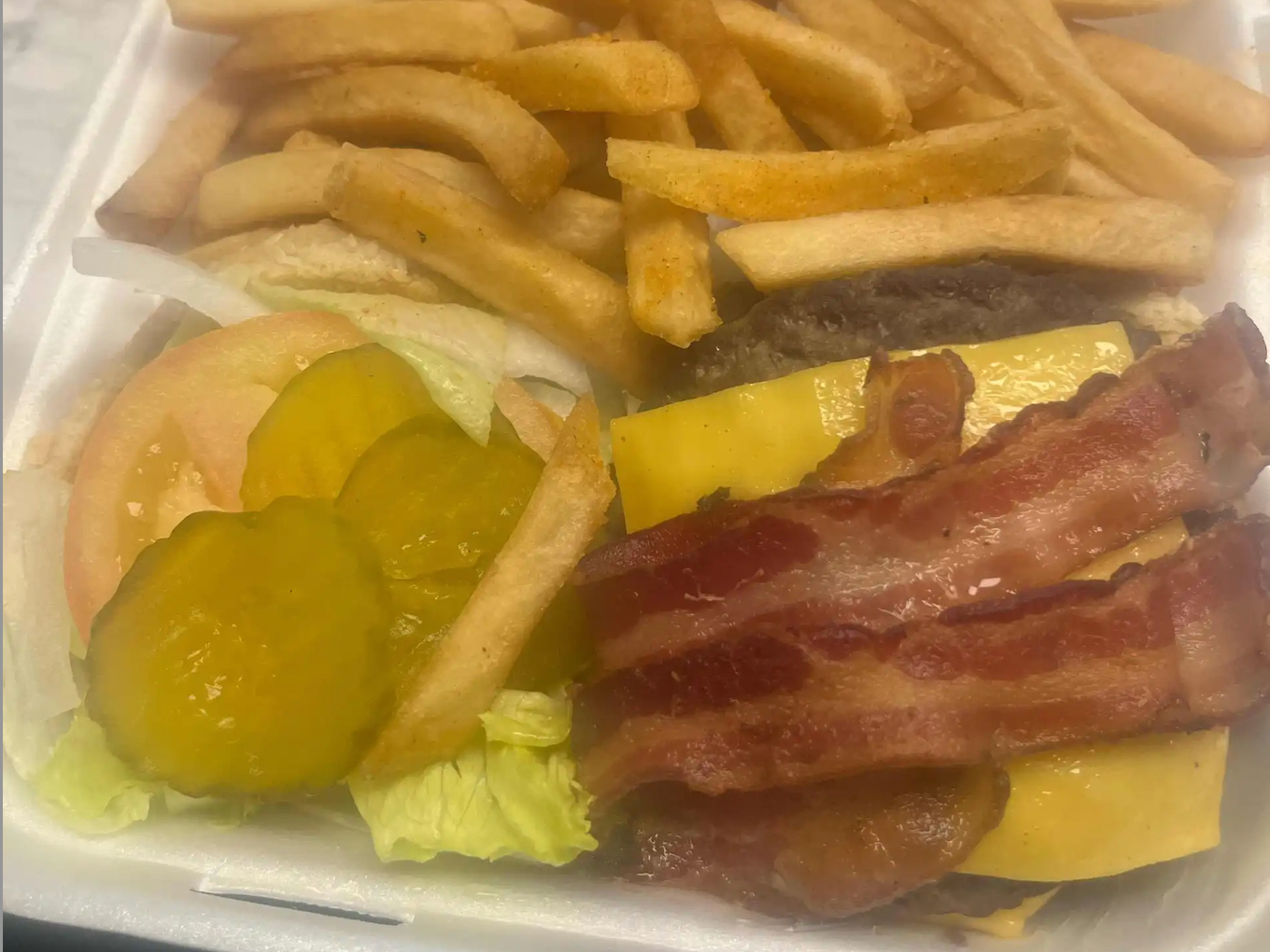 2.Single Bacon Cheese Burger W/Fries.