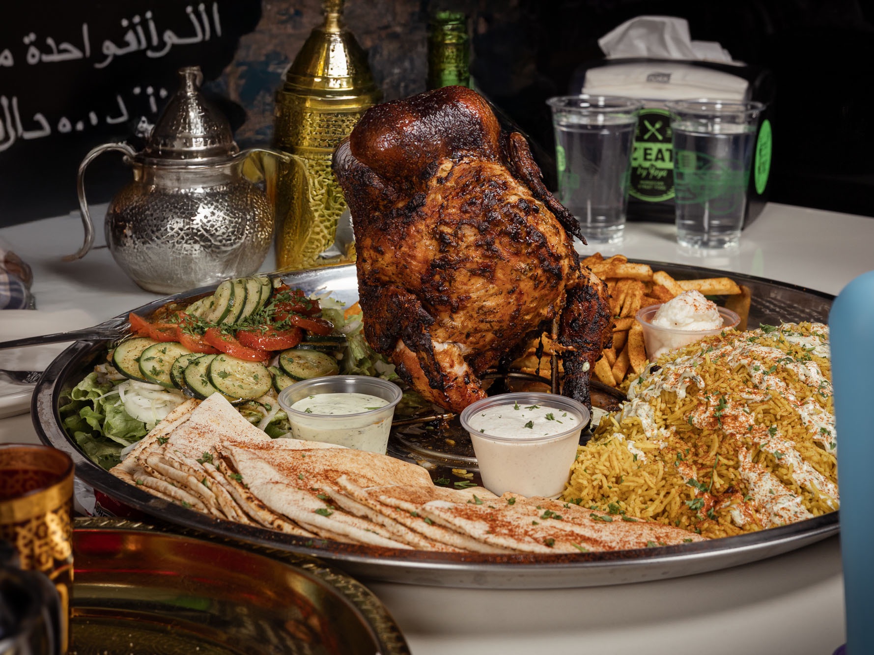 Roasted whole chicken.