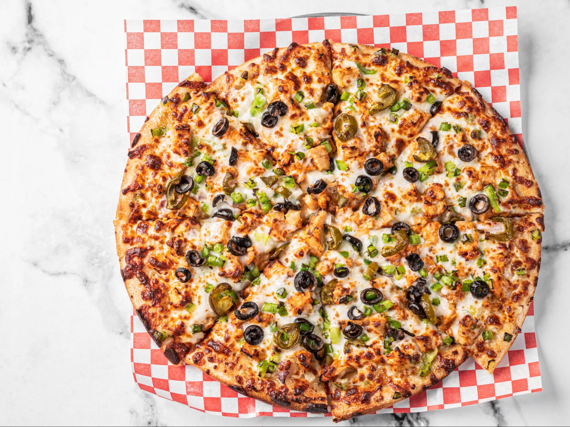 Creamy Garlic Chicken Pizza.
