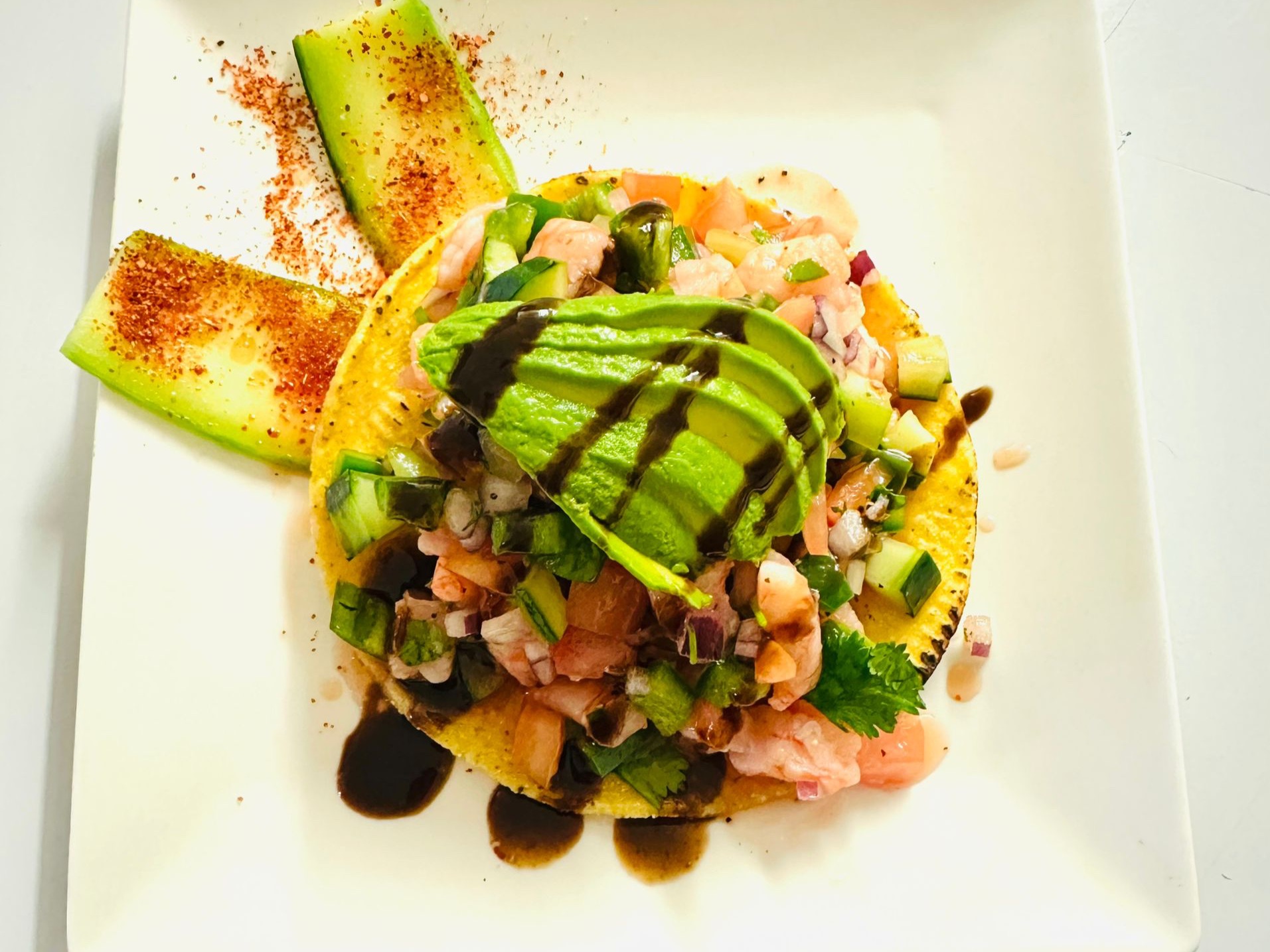 Aquachile Shrimp Tostado.