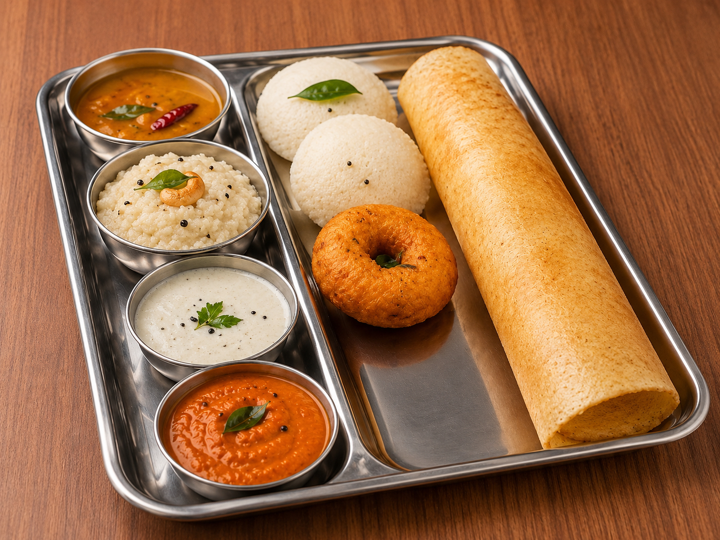 Idli (2)/Vadai (1)/Mini Dosa (1)/Pongal.