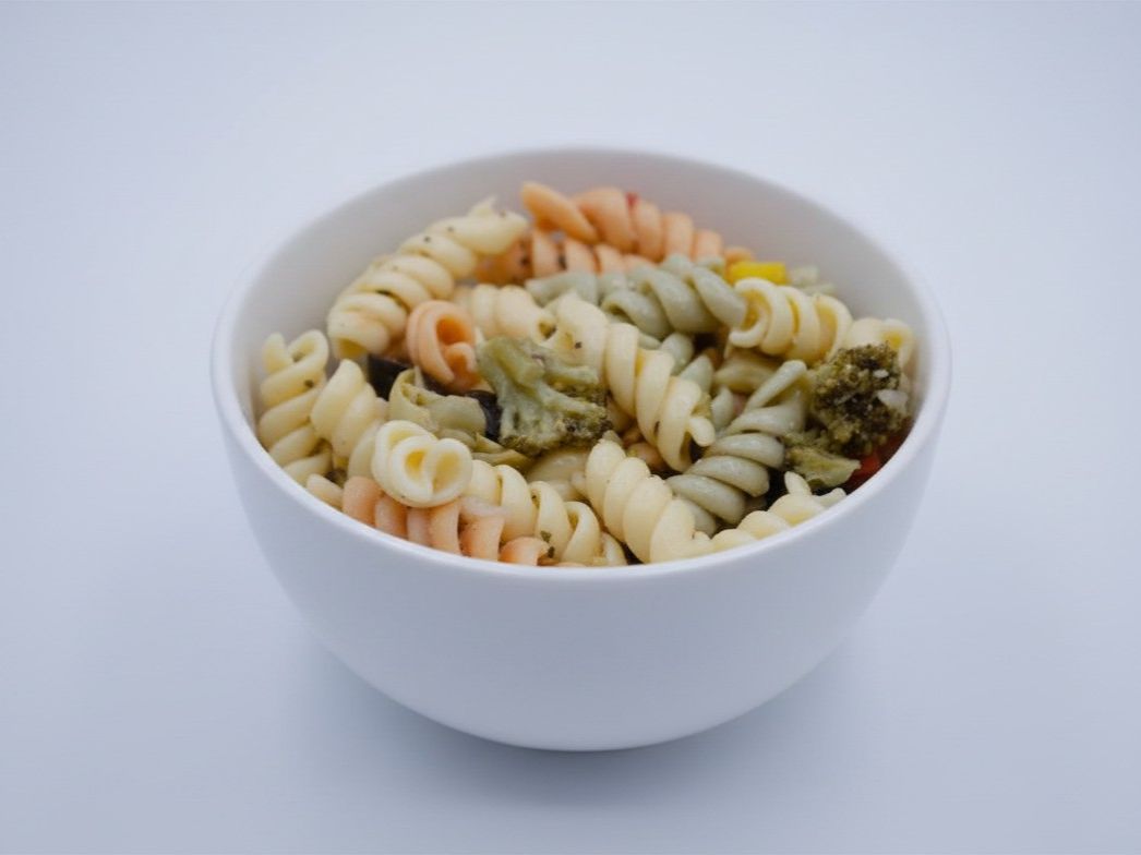Pasta Salad from Yama's Fish Market — Rainbow Rottini with Vegetables Tossed In Italian Dressing With Parmesian