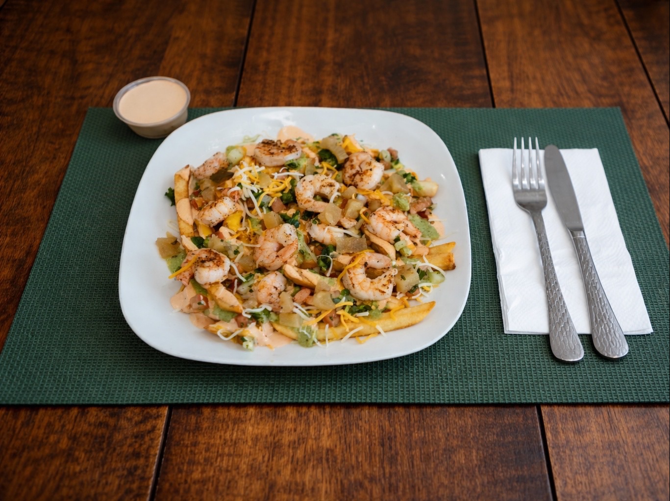Hawaiian Shrimp Loaded Fries.