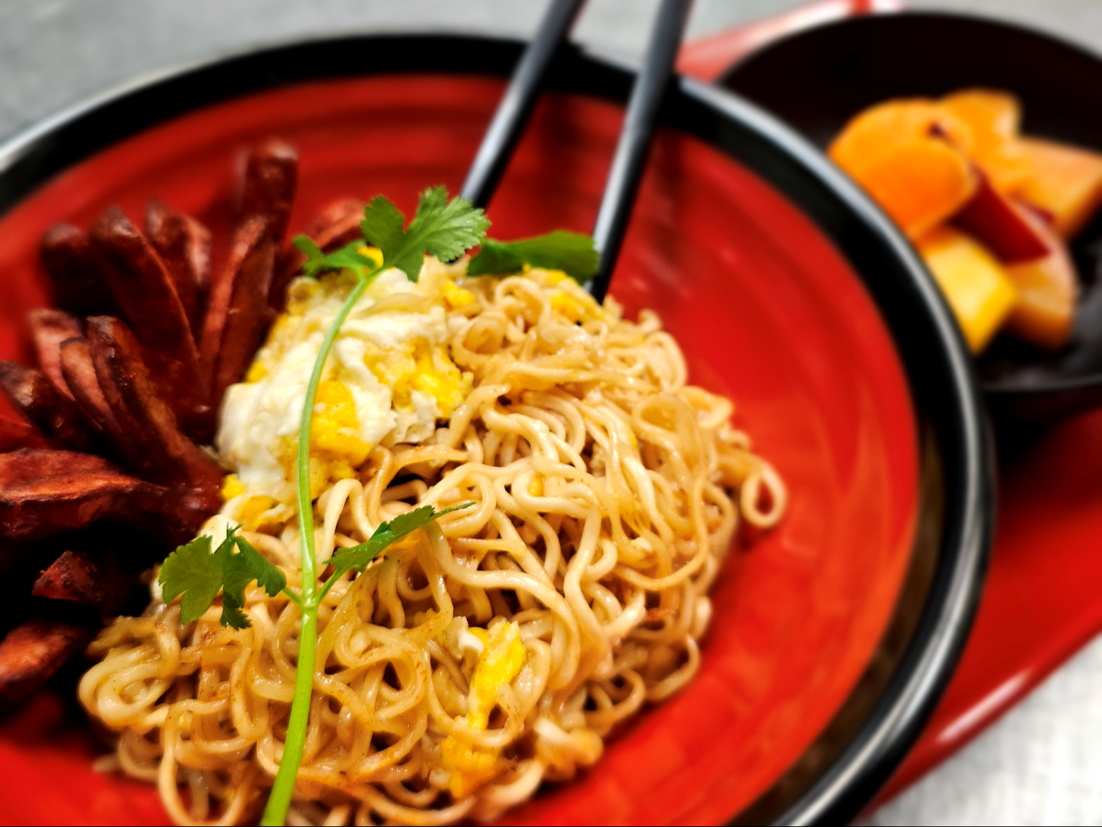 Stir Fried Ramen with Lit'l Weiners and Egg.