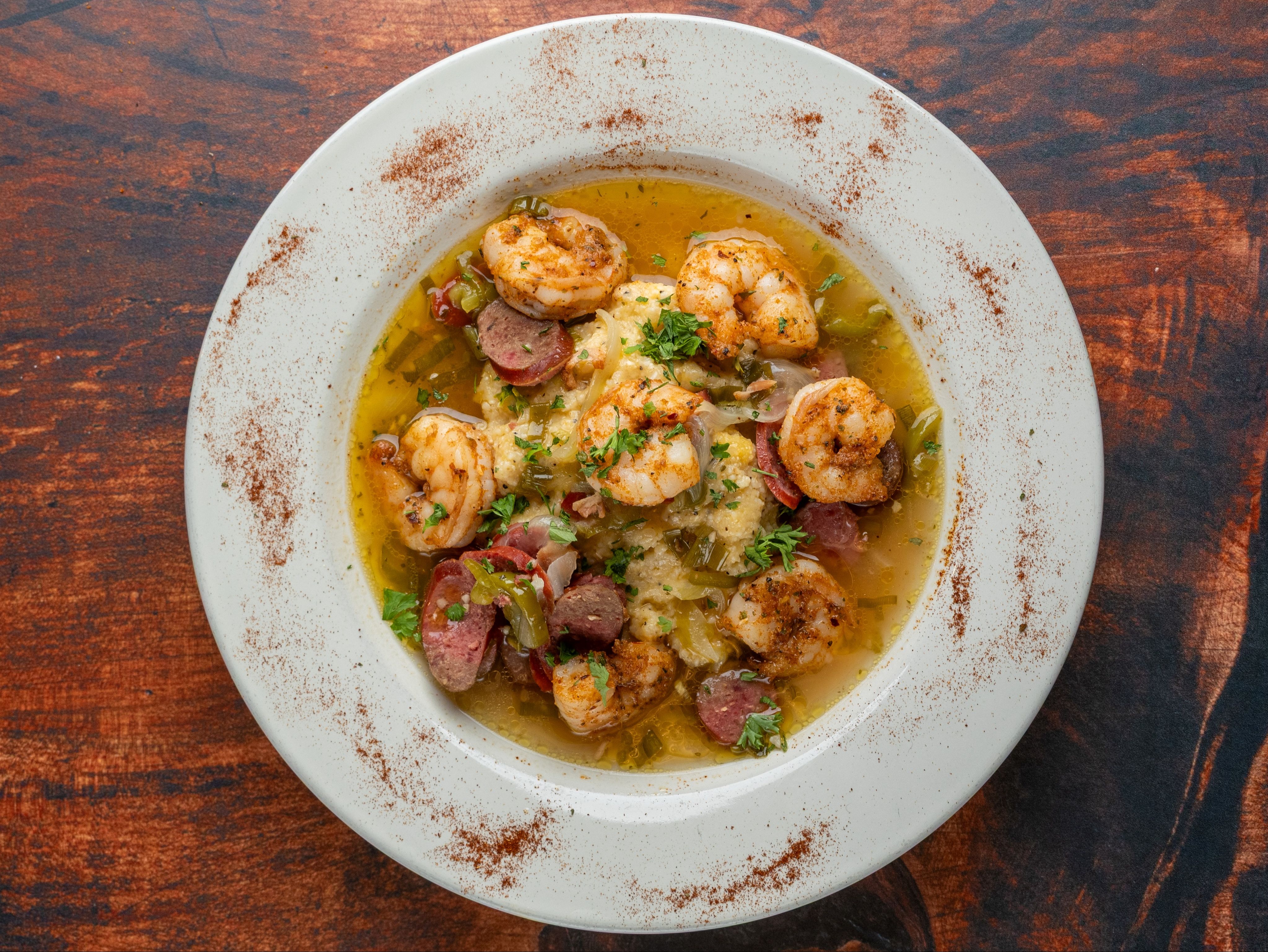 Leroy's Shrimp N' Grits w/Sausage.