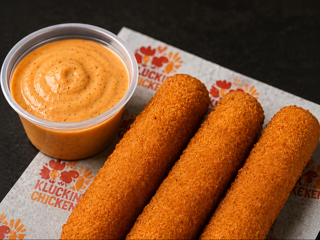 3PC MOZZARELLA STICKS W/KLUCKIN SAUCE.