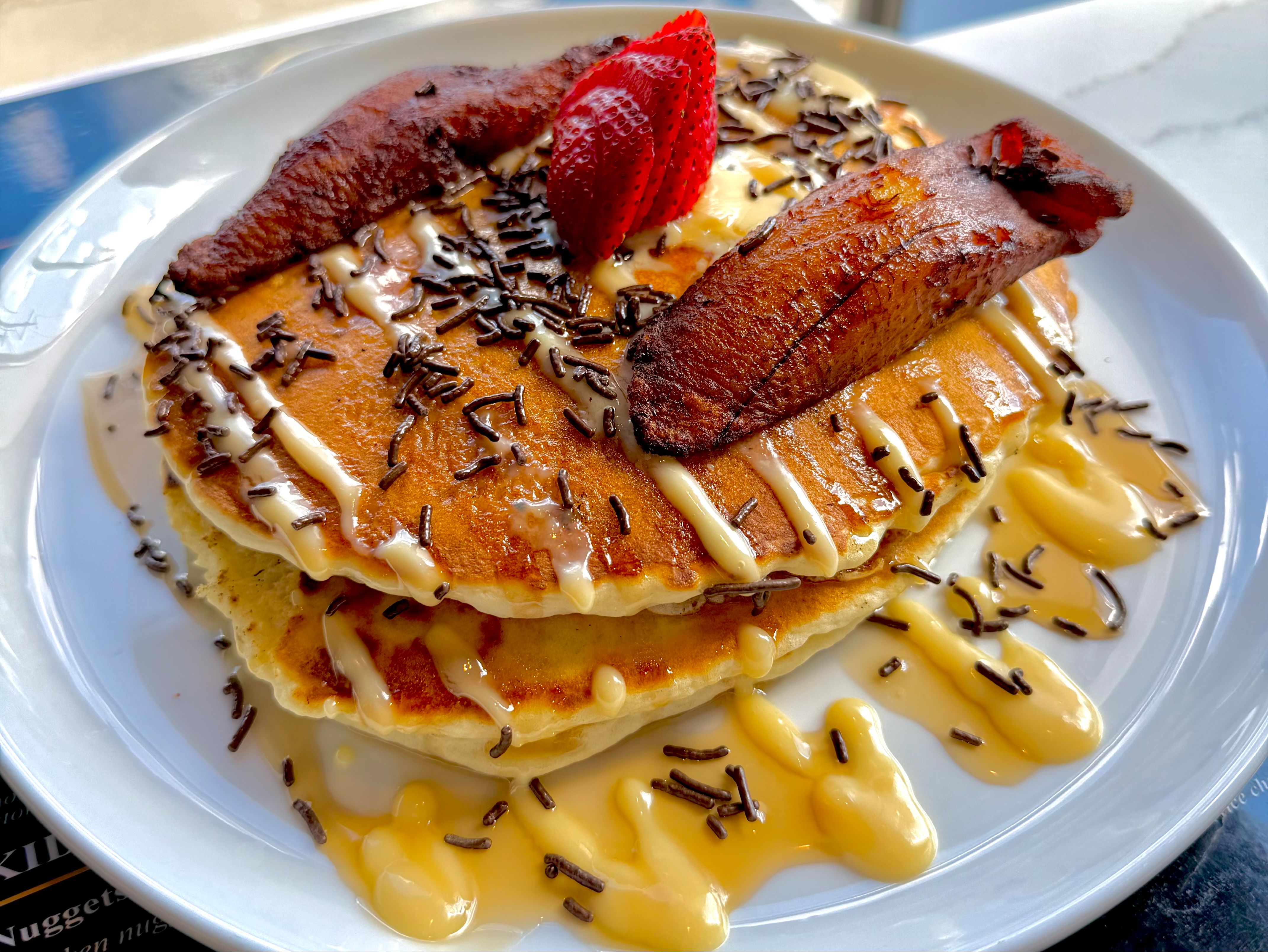 Tres Leches Sweet Banana Pancakes.