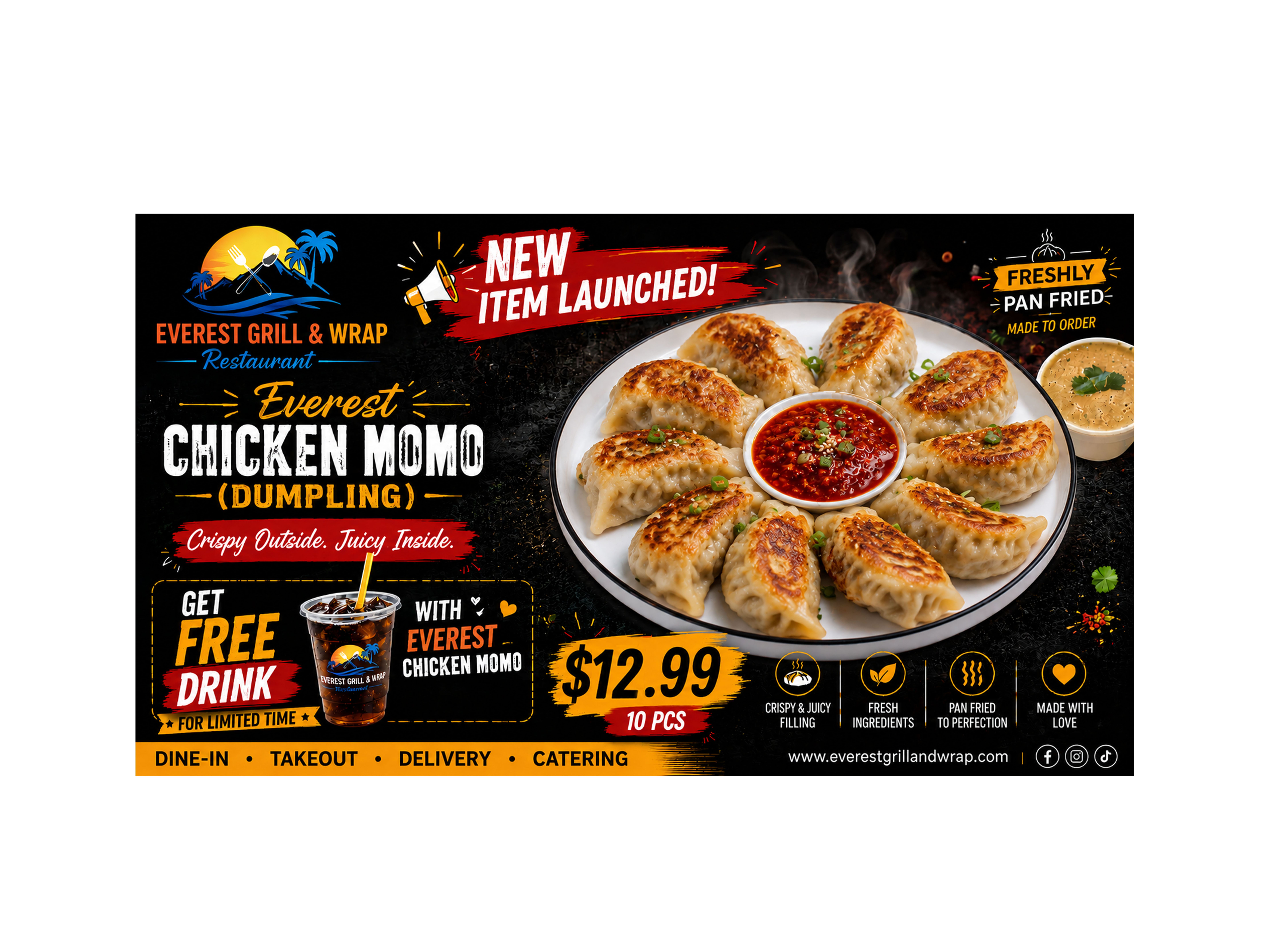 Everest Chicken MoMo Pan Fried (Chicken Dumplings) 10 Pcs.