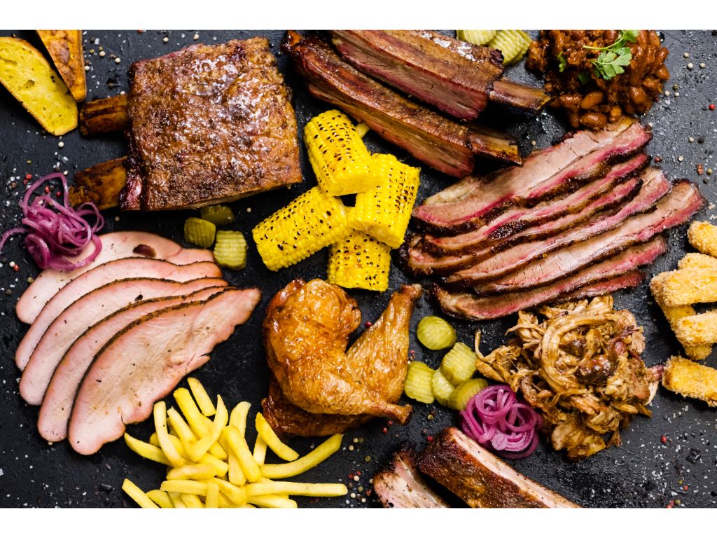 Ribs/Jerk Chicken N Mac ' Cheese N /Beans.