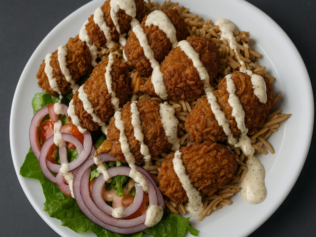#43 Shrimp Gyro Platter Combo W/fries 1 can soda.