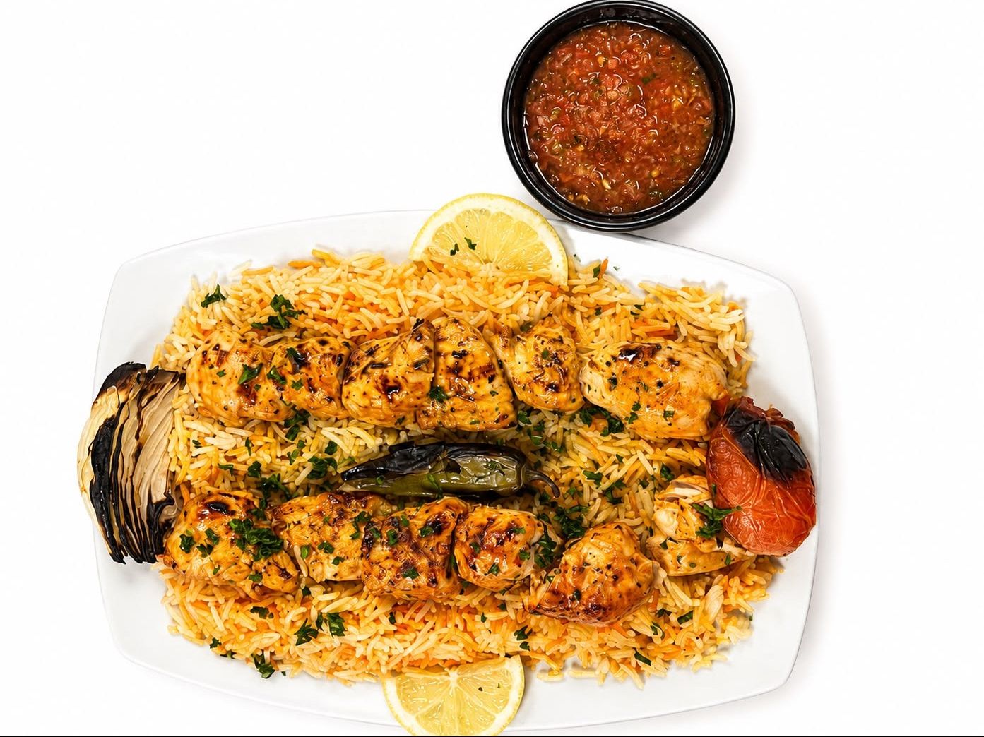 Shish tawook platter 2 skewers.