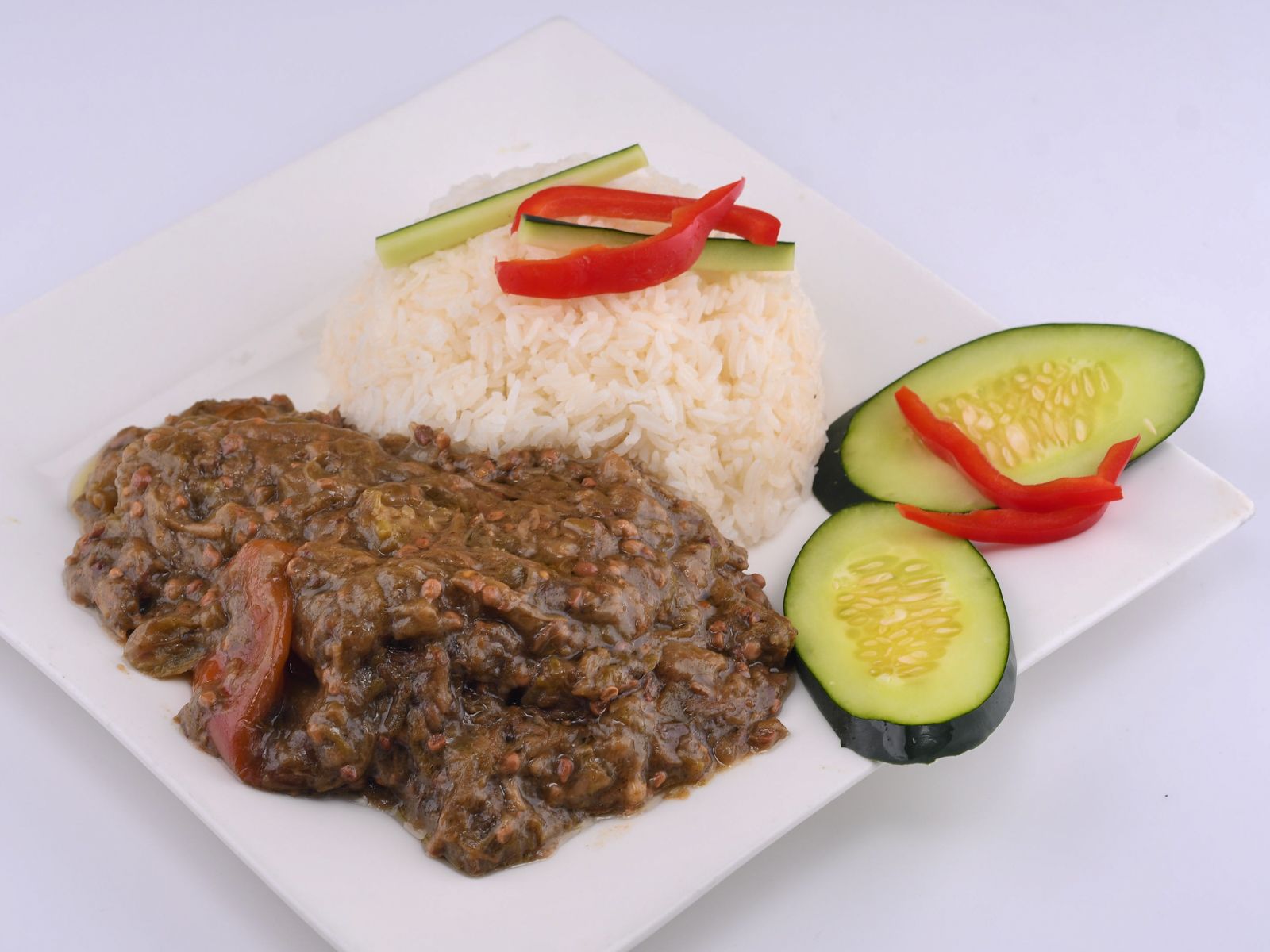 Fried Okra Sauce Served with Rice.