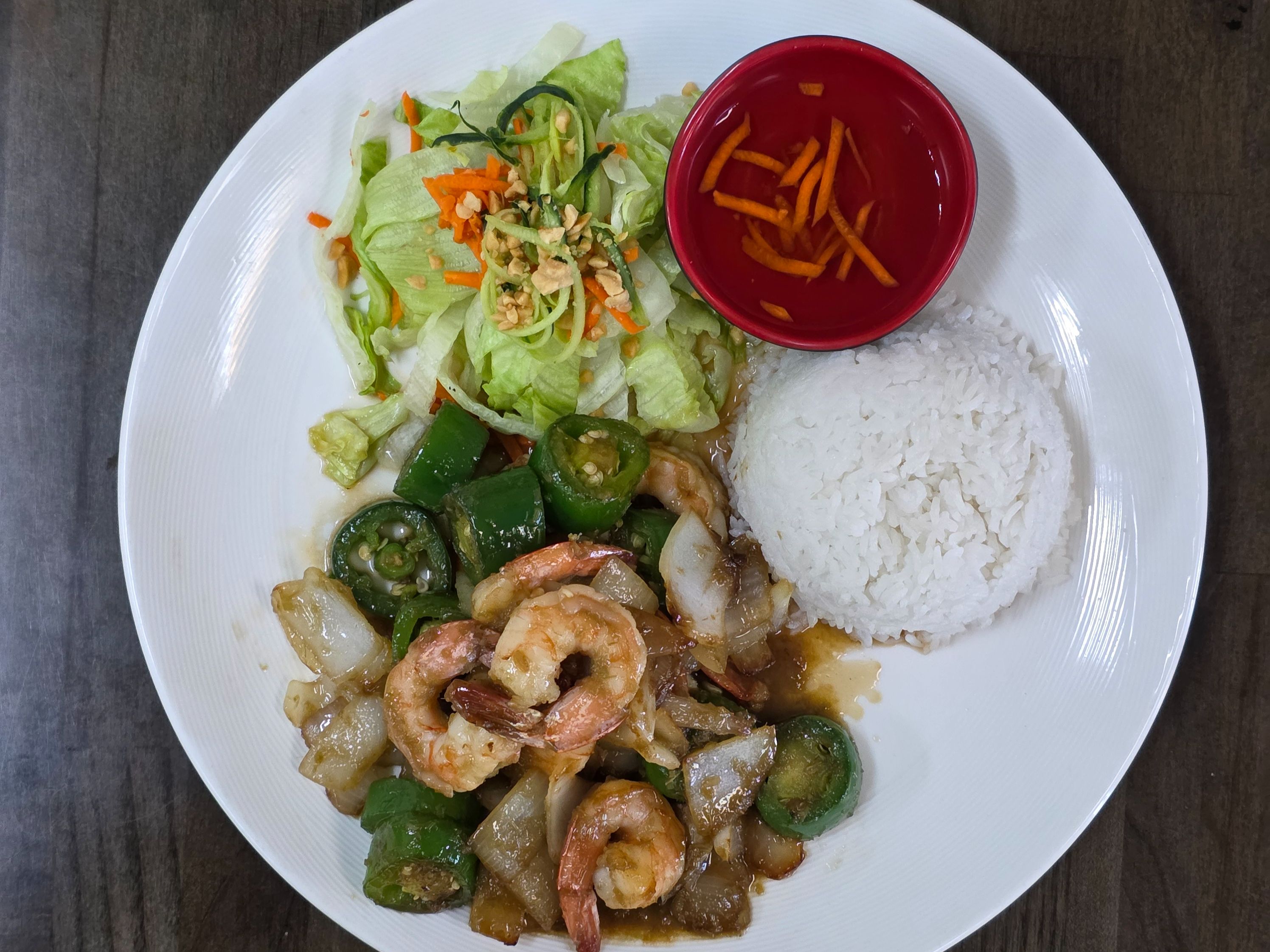 R10 Lemongrass Shrimp Over Rice.