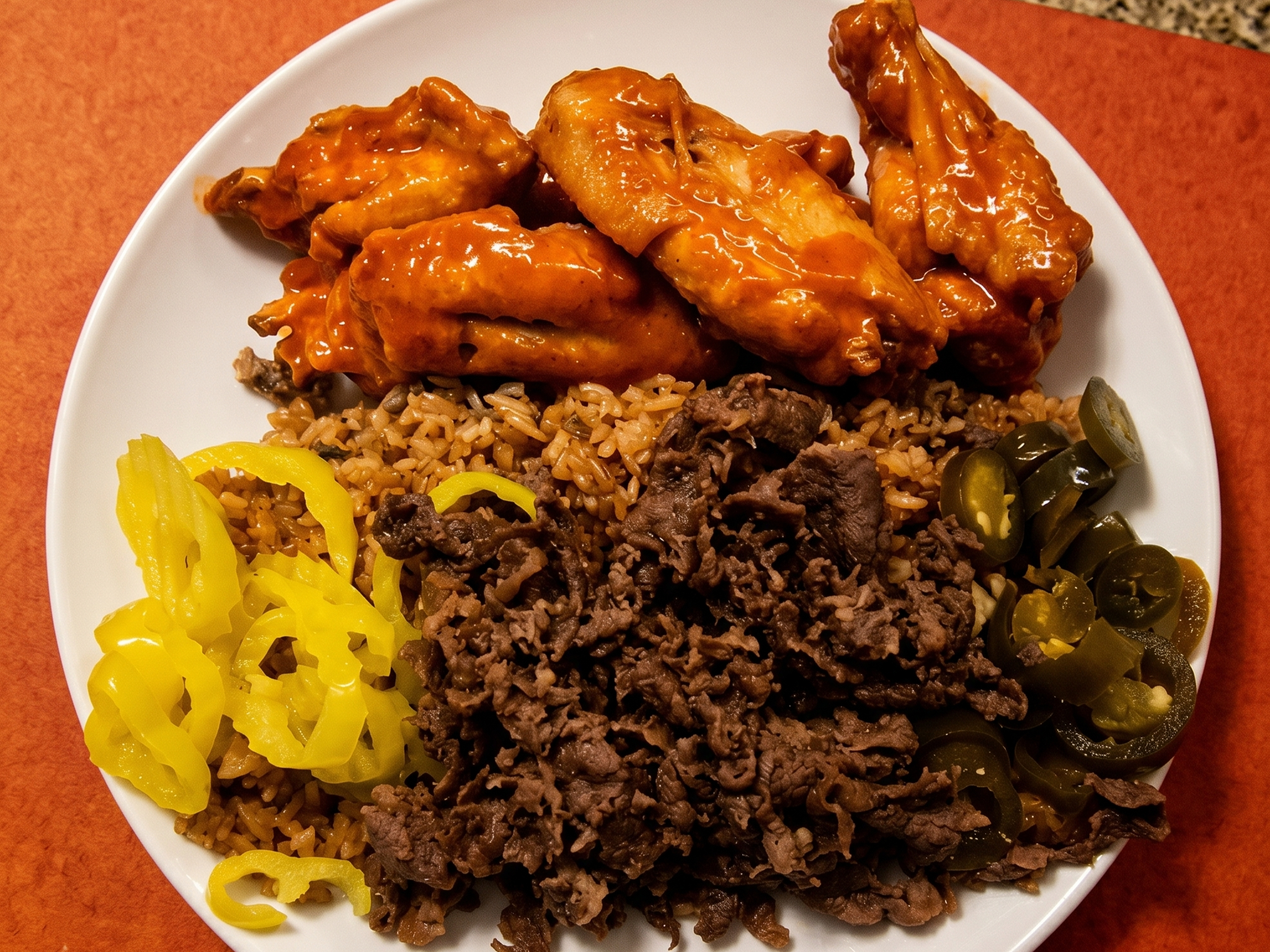 10 Piece Chicken Wing With Beef Fried Rice.