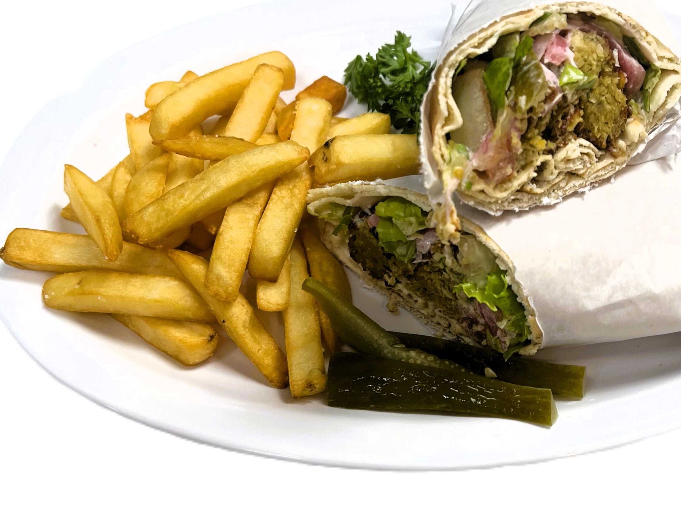 #1 Falafel Wrap, Fries and Soda