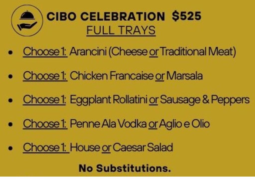 Cibo Celebration Package.