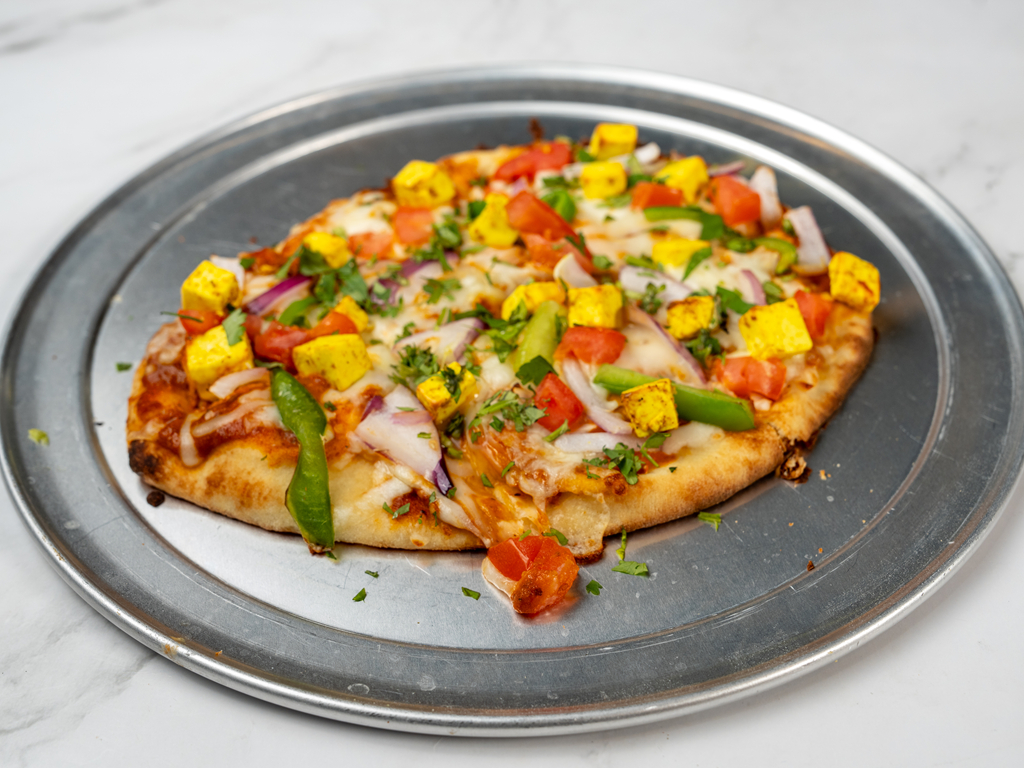 Lunch-Tikka Masala Naan Pizza.