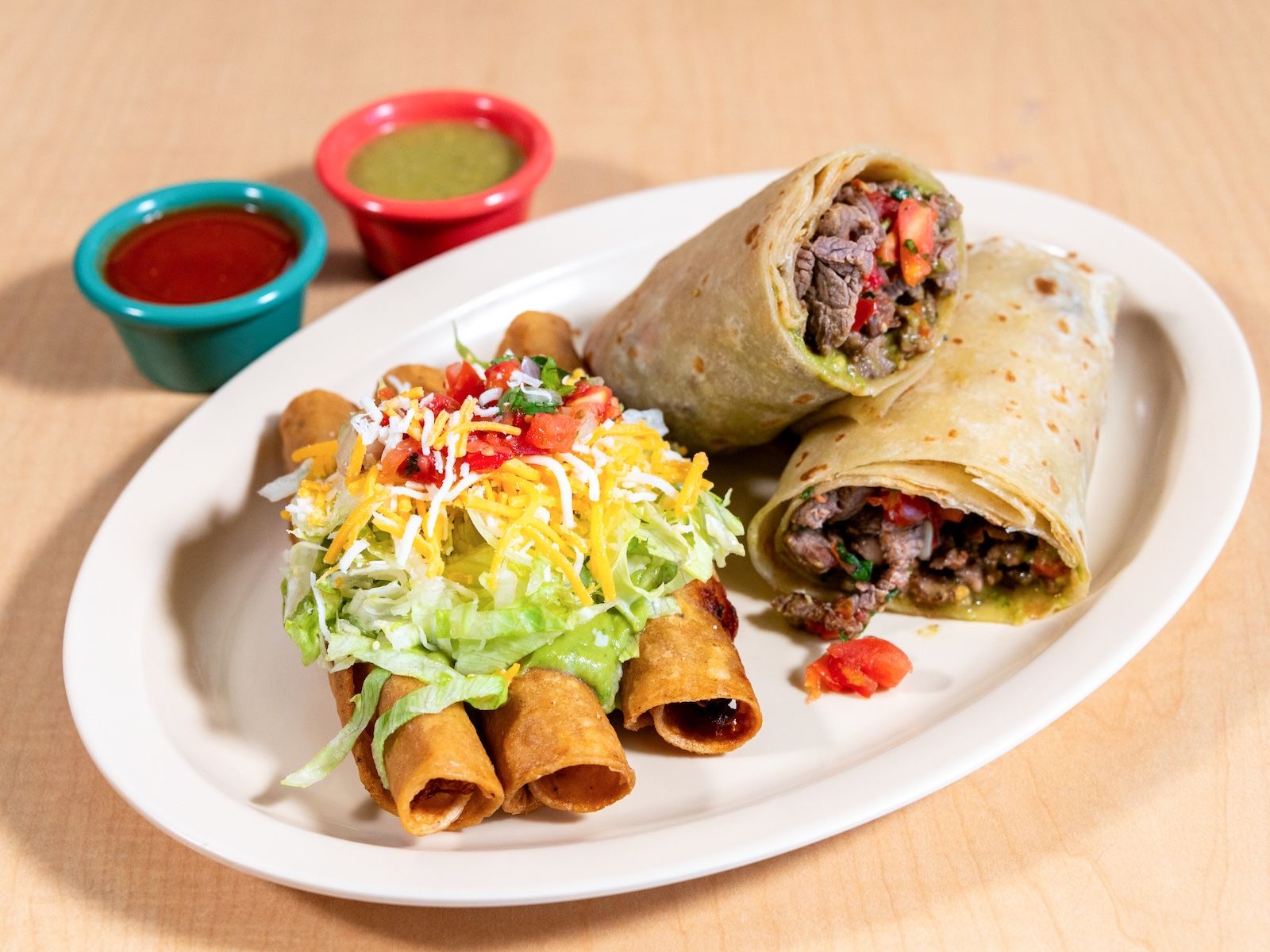 Special#2 Carne Asada Burrito & 3 Rolled Tacos.