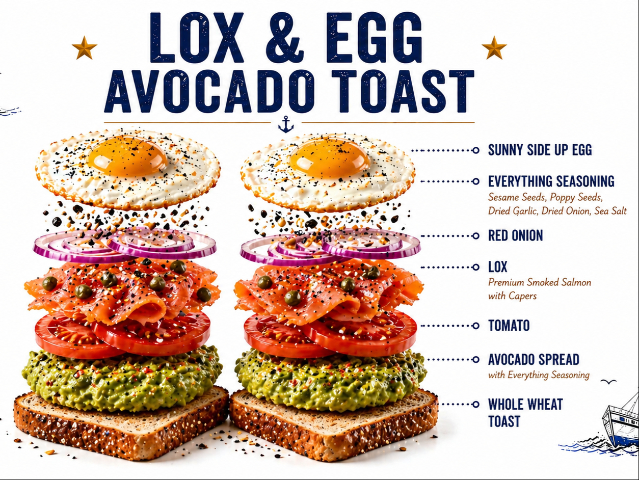 Avocado Toast with Lox and Eggs.