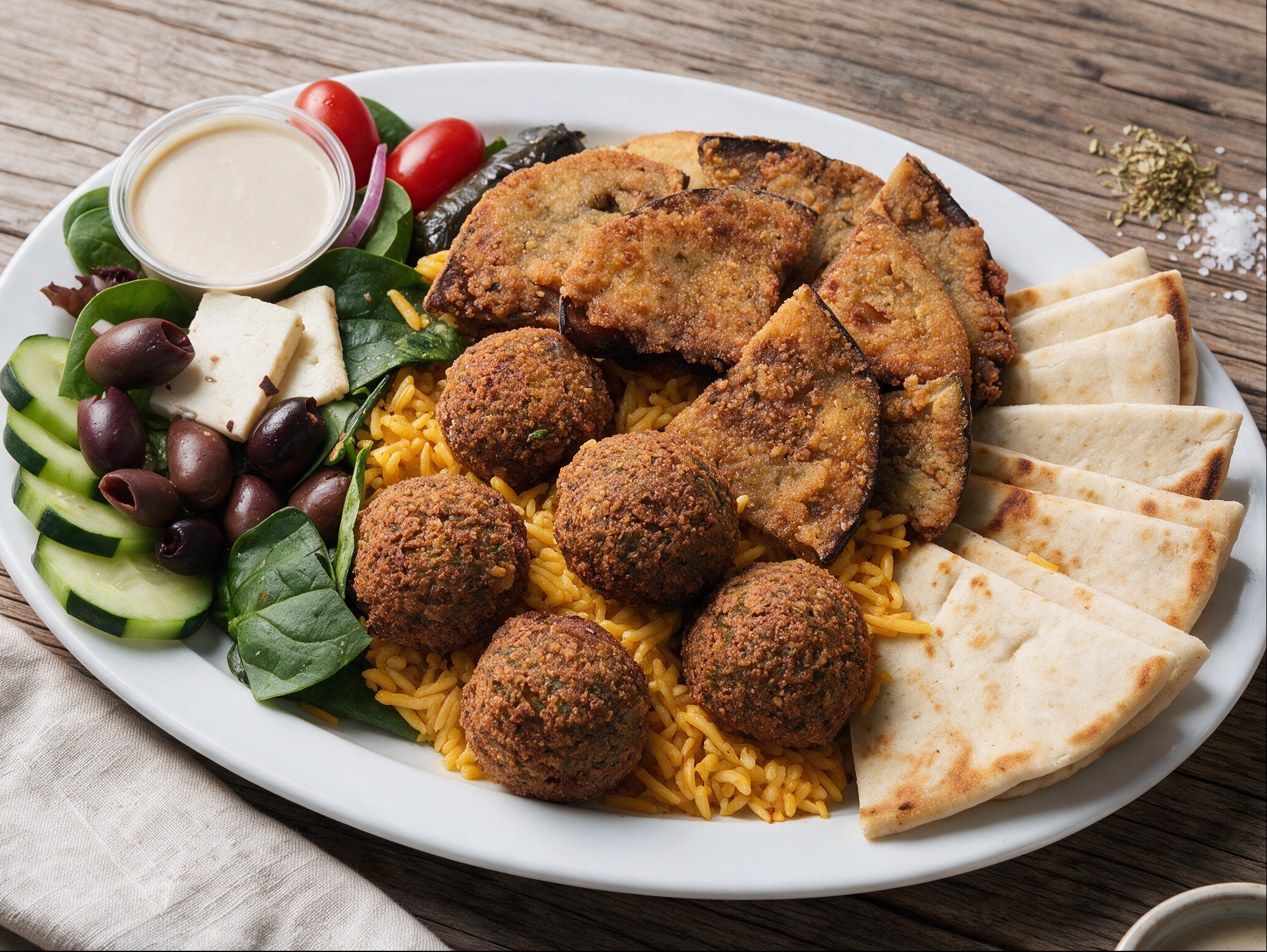 Falafels And Fried Eggplant Platter.