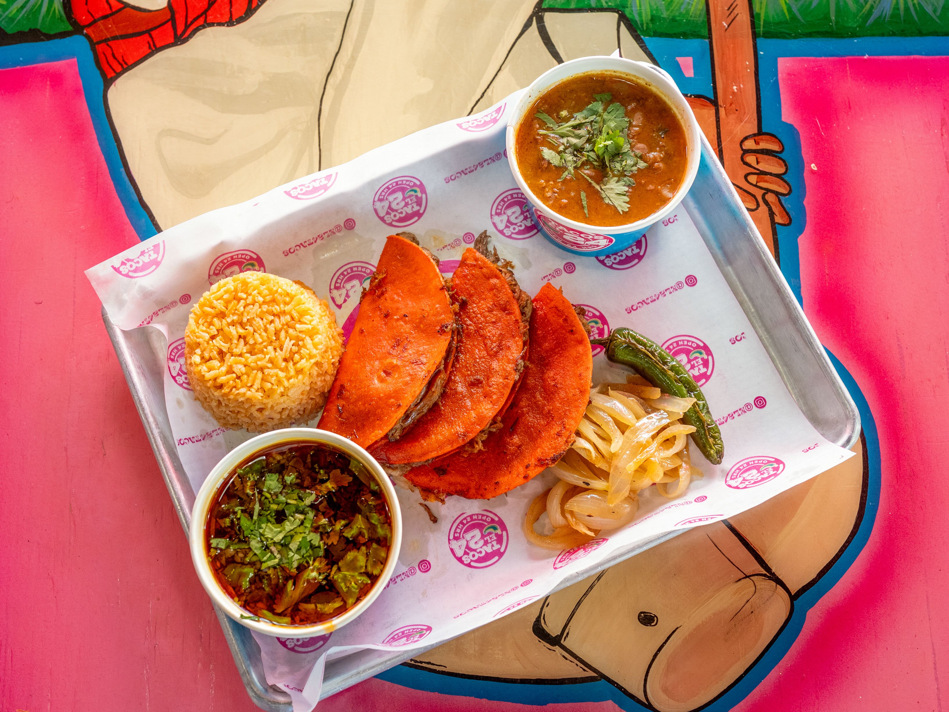 Quesatacos De Birria Plate Rice & Beans.
