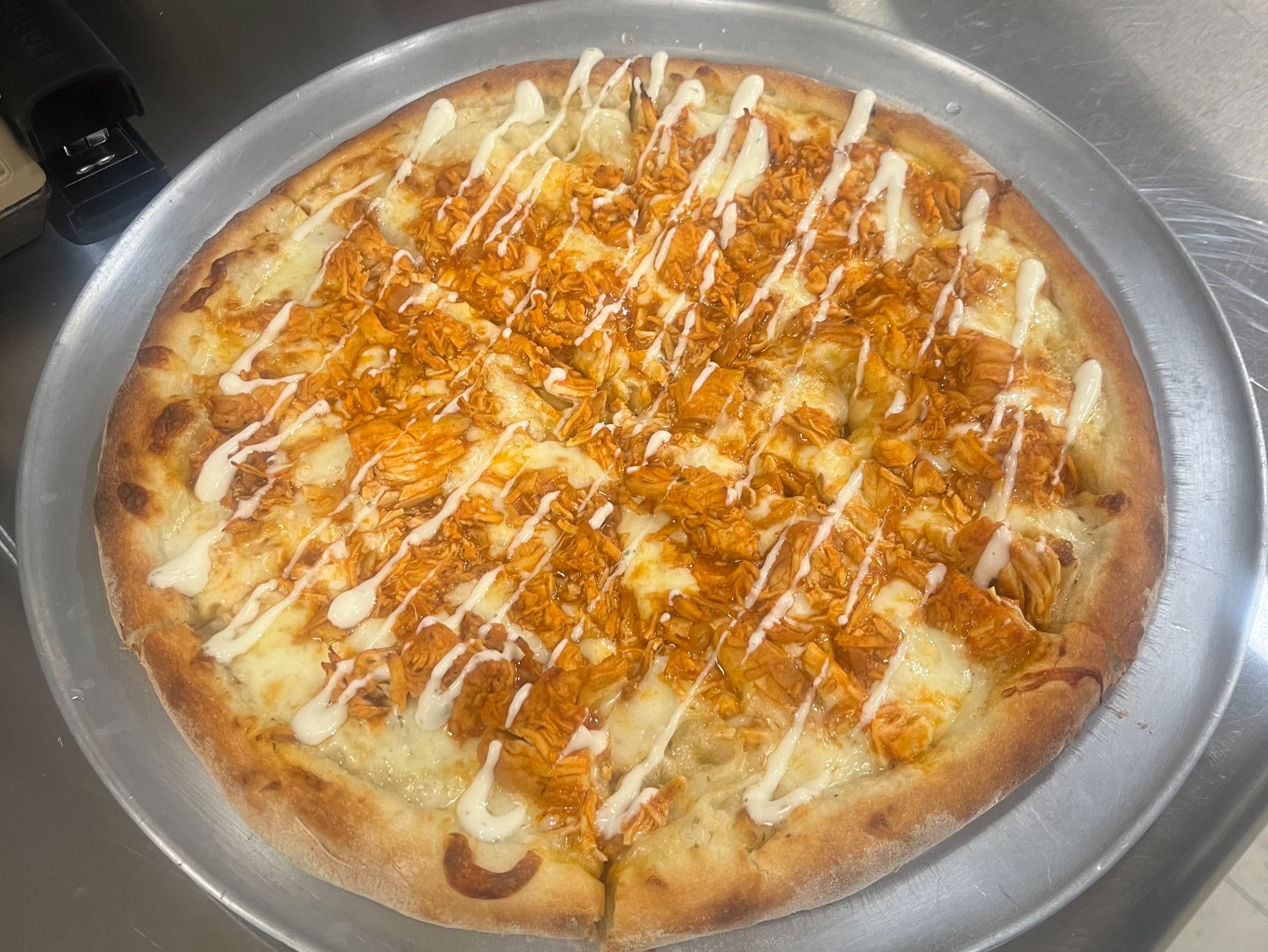 Buffalo  Chicken Ranch Pizza.