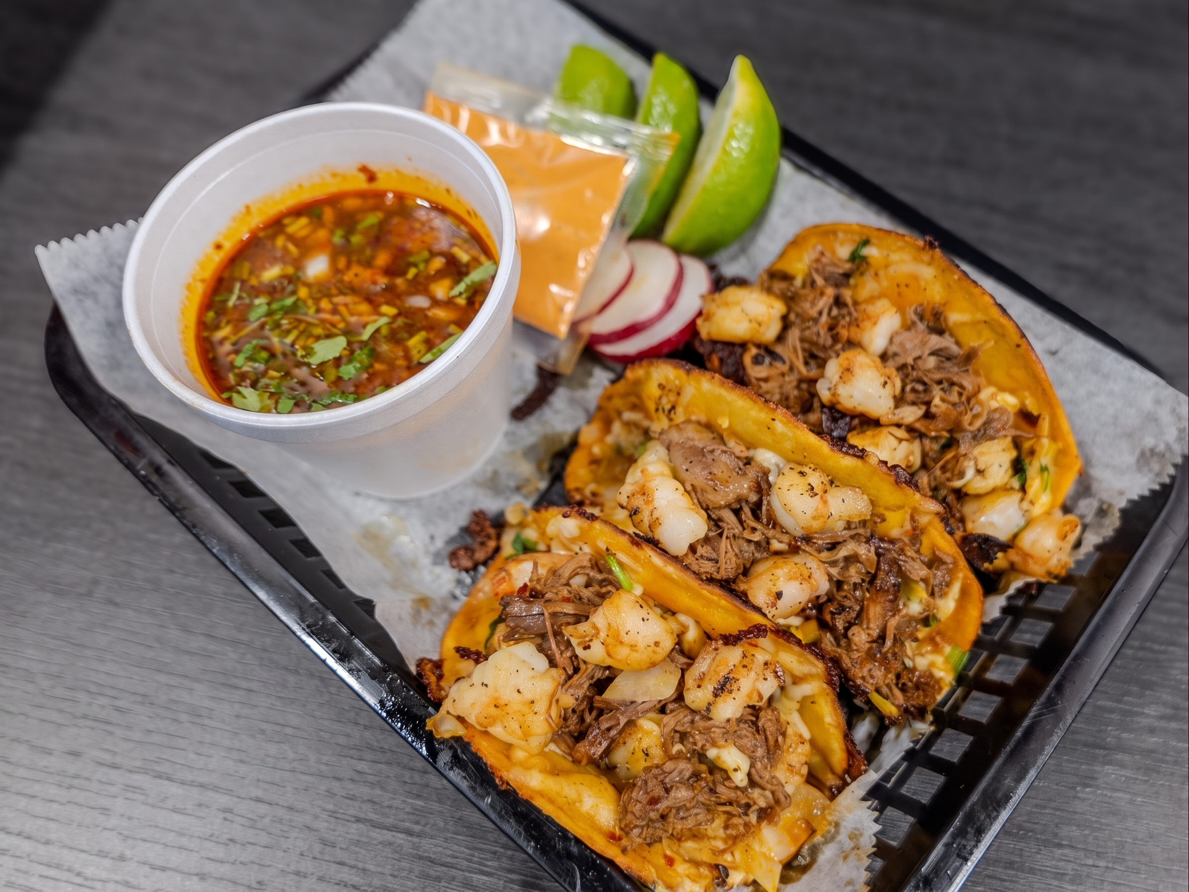 Surf & Turf Birria Tacos.