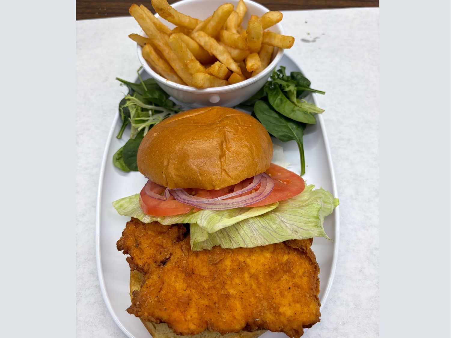 Crispy Chicken Sandwich With Fries.