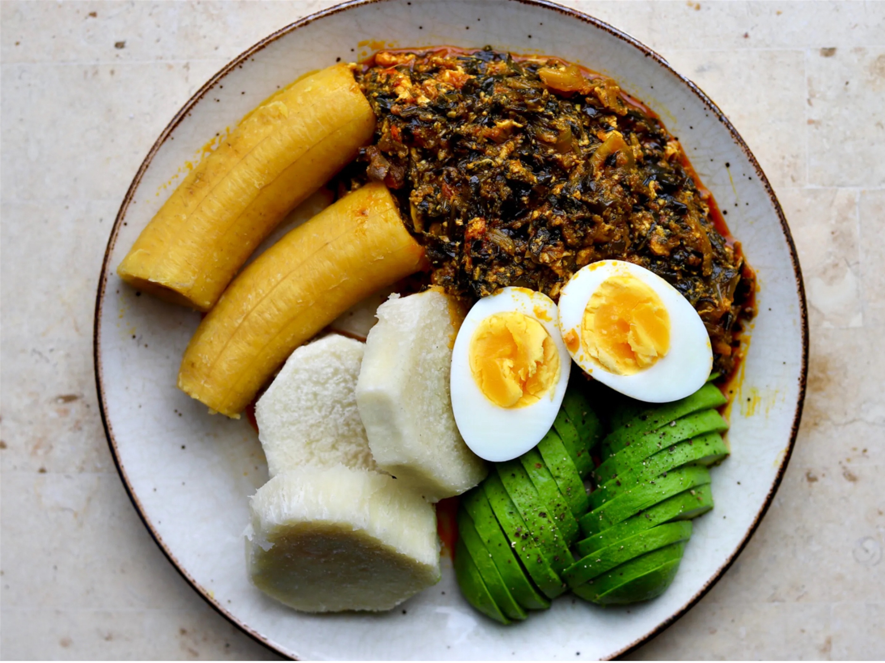 Boiled Yam Spinach w/ Egg.