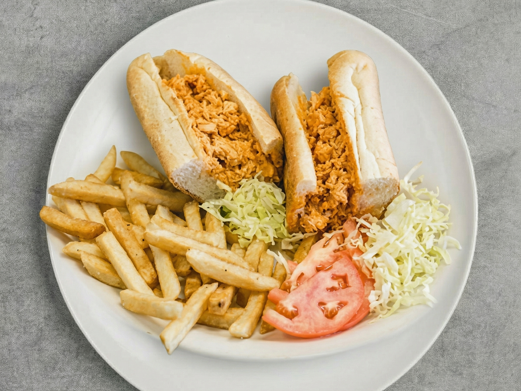 Buffalo Chicken Cheesesteak Fries and Soda.