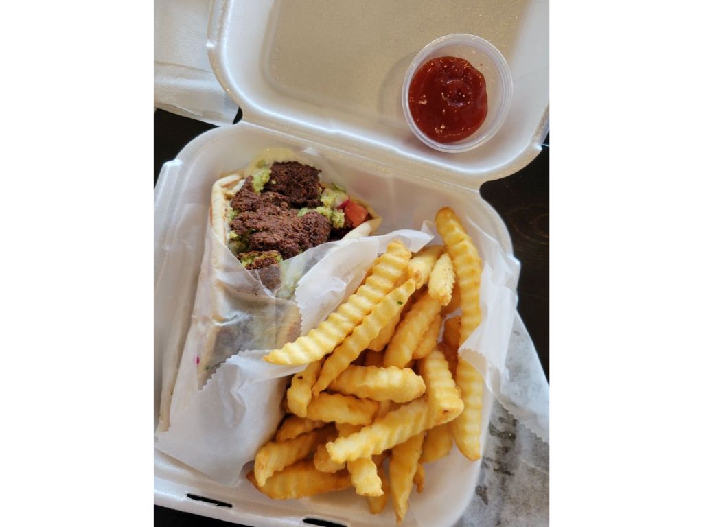 Falafel Sandwich & Fries.