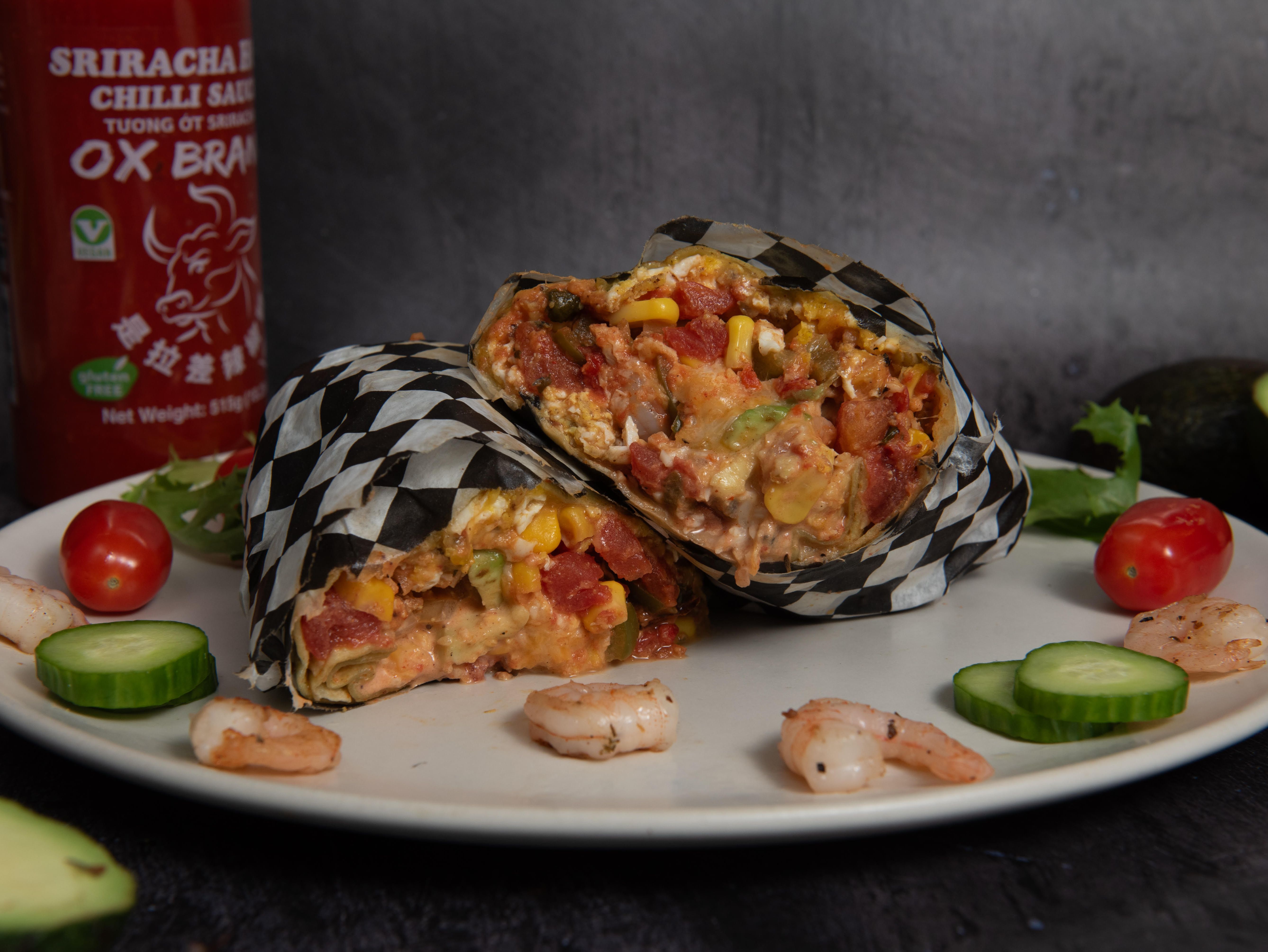 Bernadine's Shrimp and Avocado Burrito.