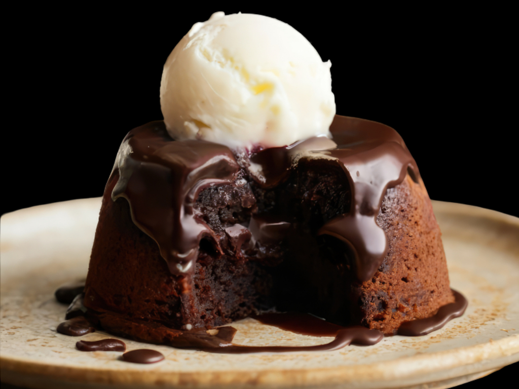 Chocolate Cake W/Vanilla Ice Cream.