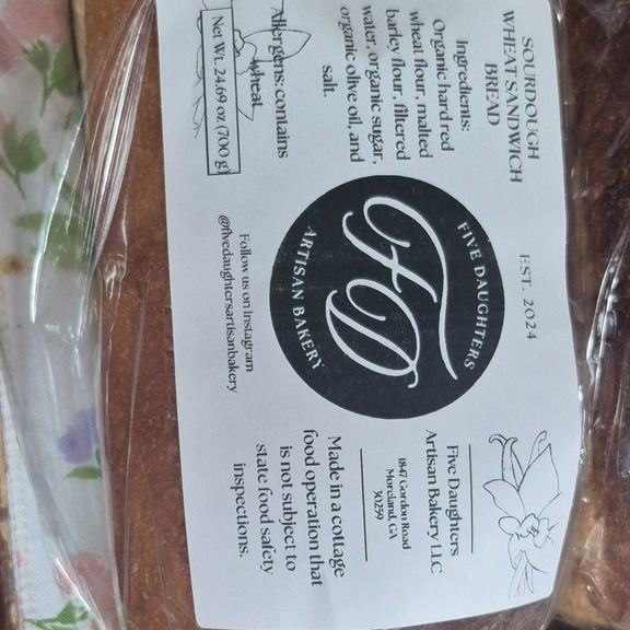 Five Daughters Sourdough Wheat Sandwich Bread(available Friday)