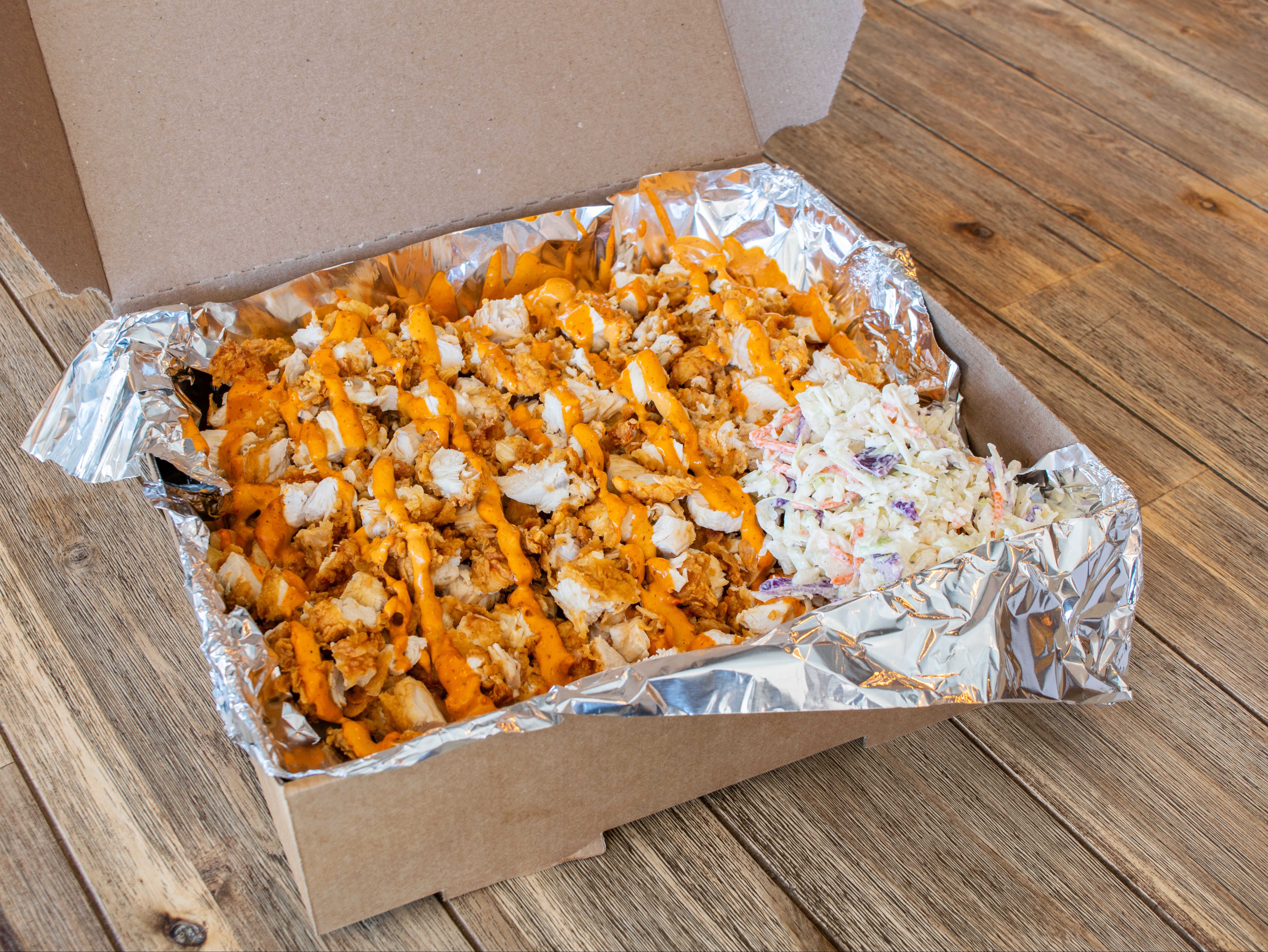 Mac N Cheese Family Box (Tray Of Loaded Mac N Half Fries)