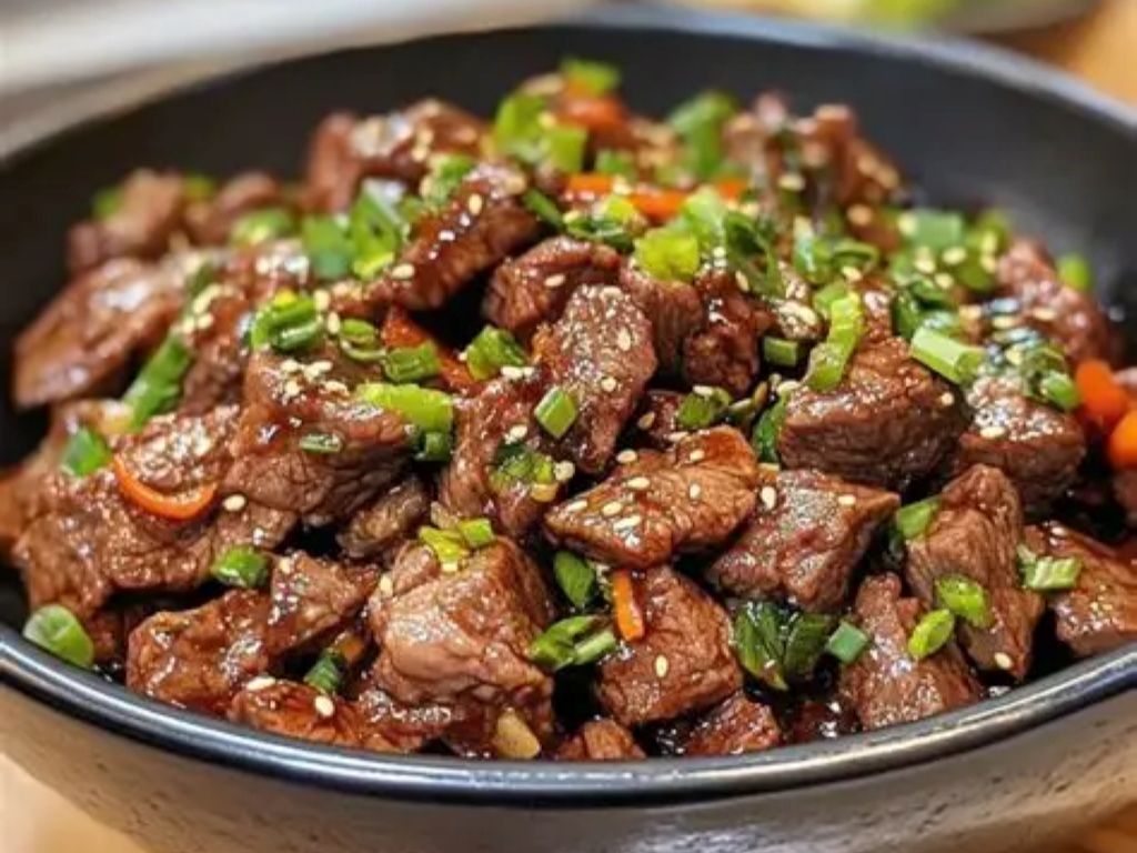 Diced Beef W/ egg & Cilantro Soup / Bò xắt nhỏ với trứng và ngò / 炒牛肉丁配鸡蛋和香菜.