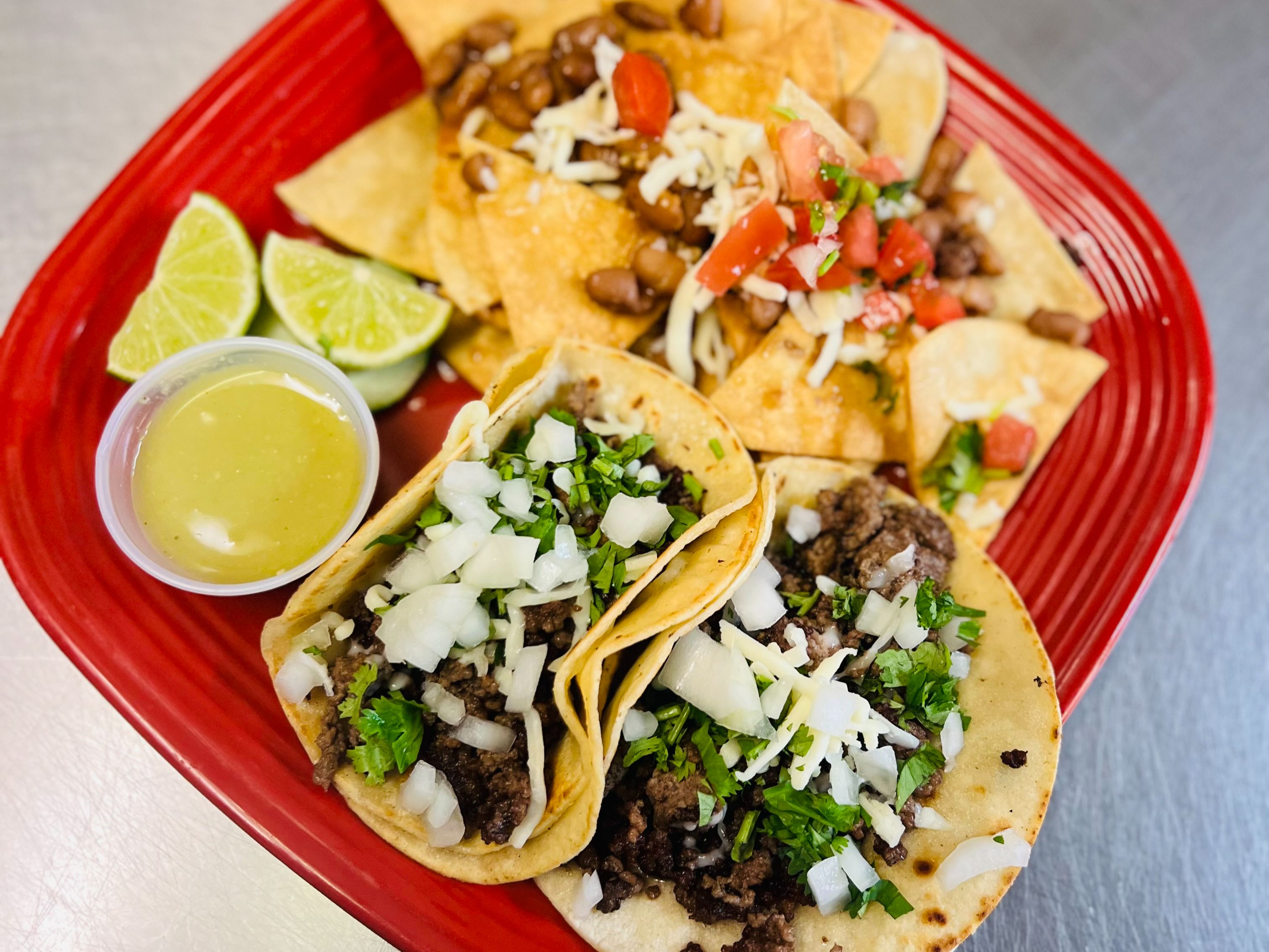 #1 Two Tacos and Chips.