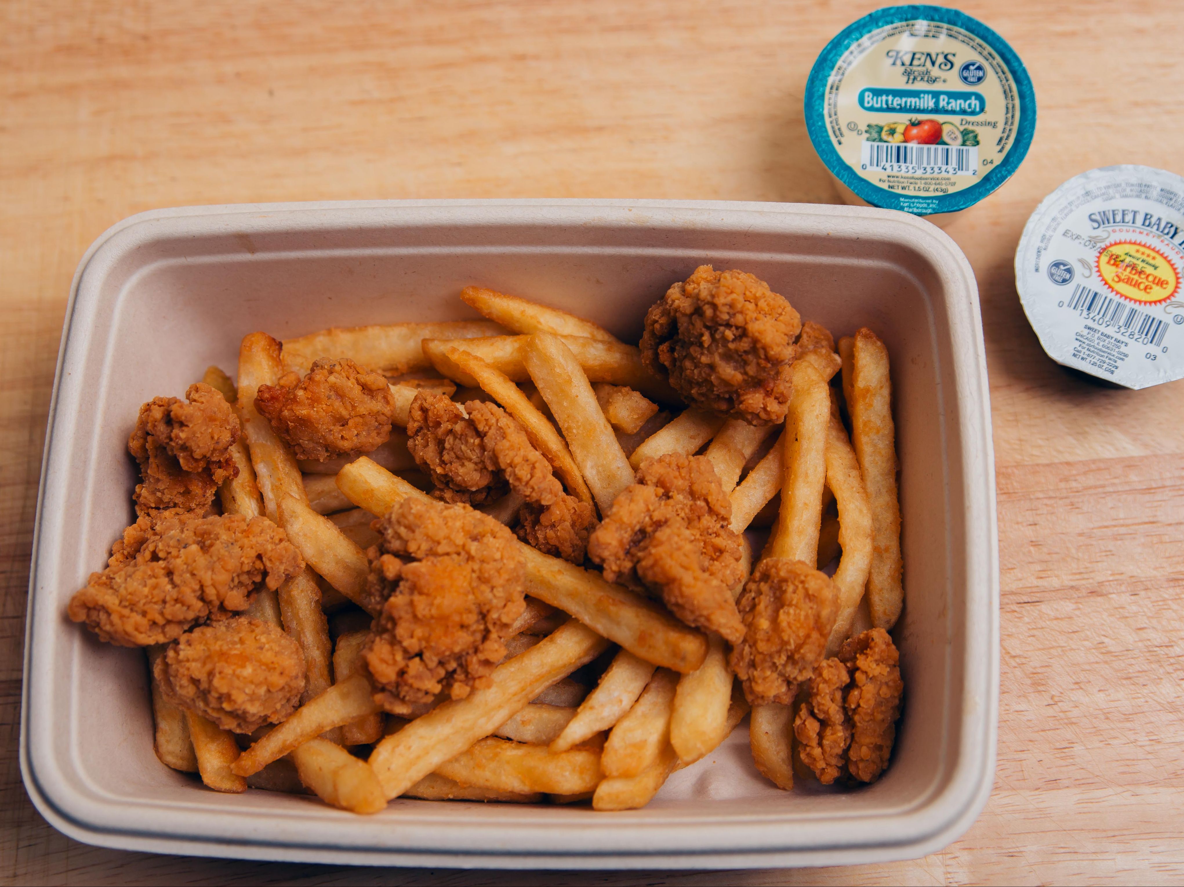 Popcorn Chicken With Fries.