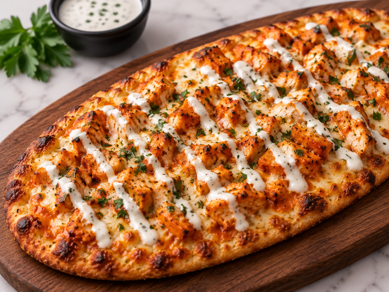 BUFFALO CHICKEN FLATBREAD.