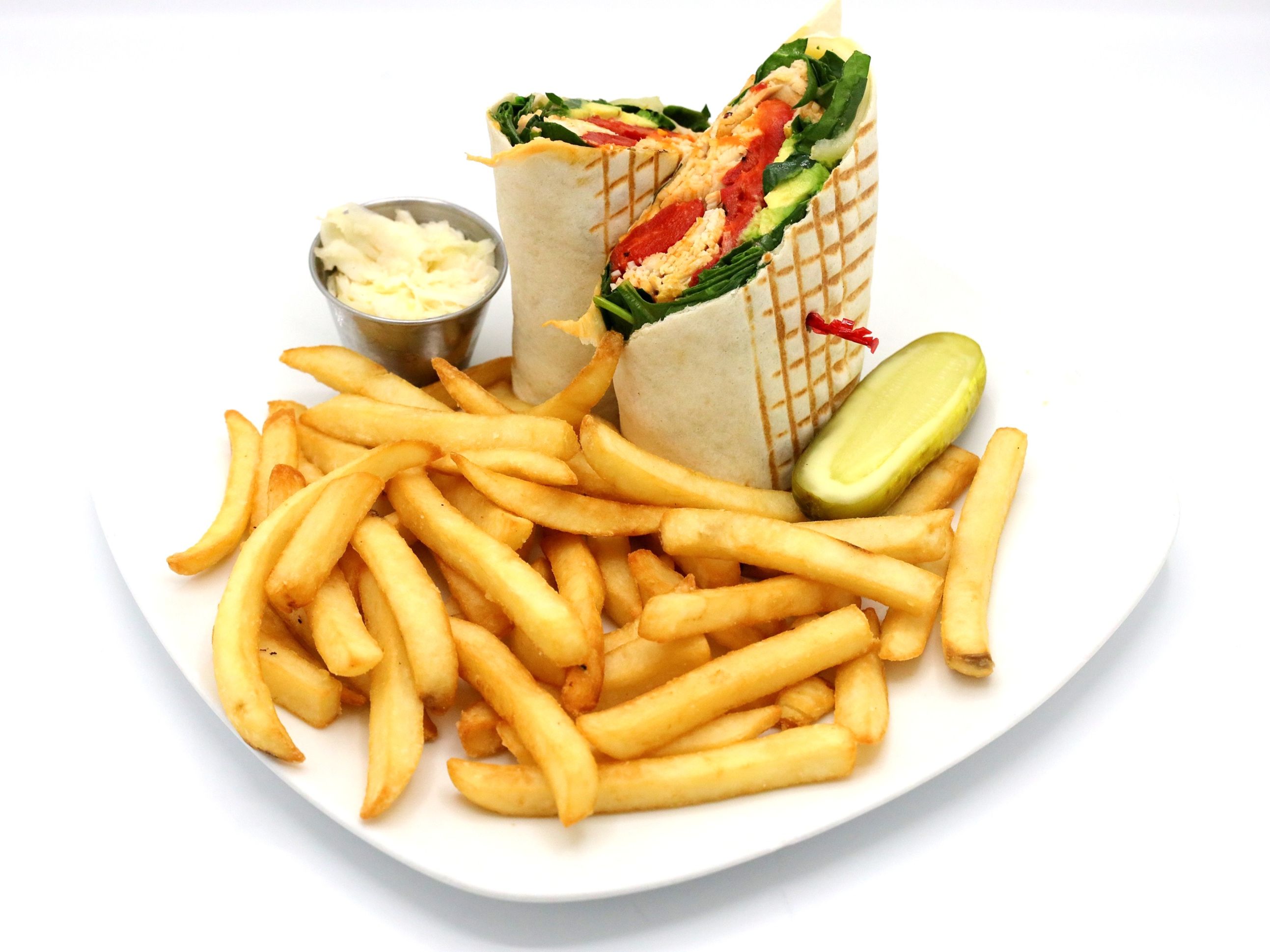 Athenian Chicken Wrap w/ fries.